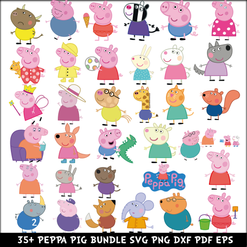 Peppa Pig SVG PNG PDF DXF EPS Bundle