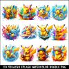 Pikachu Splash Watercolor PNG Bundle