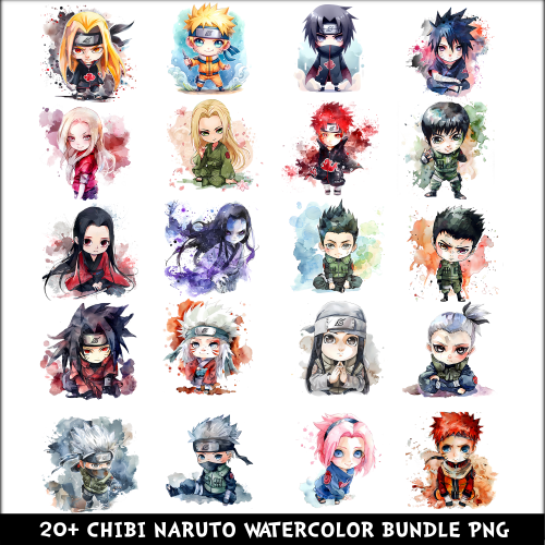 Chibi Naruto Watercolor PNG Bundle