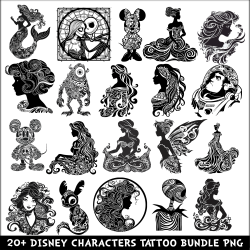 Disney Characters Tattoo PNG Bundle