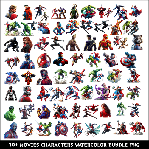 Movies Characters Watercolor PNG Bundle