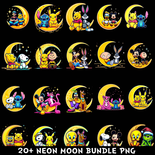 Neon Moon PNG Bundle